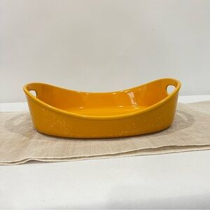 Rachel Ray Size 4 Quart Oval Baker Yellow Mustard Stoneware Glazed Glassy Dish